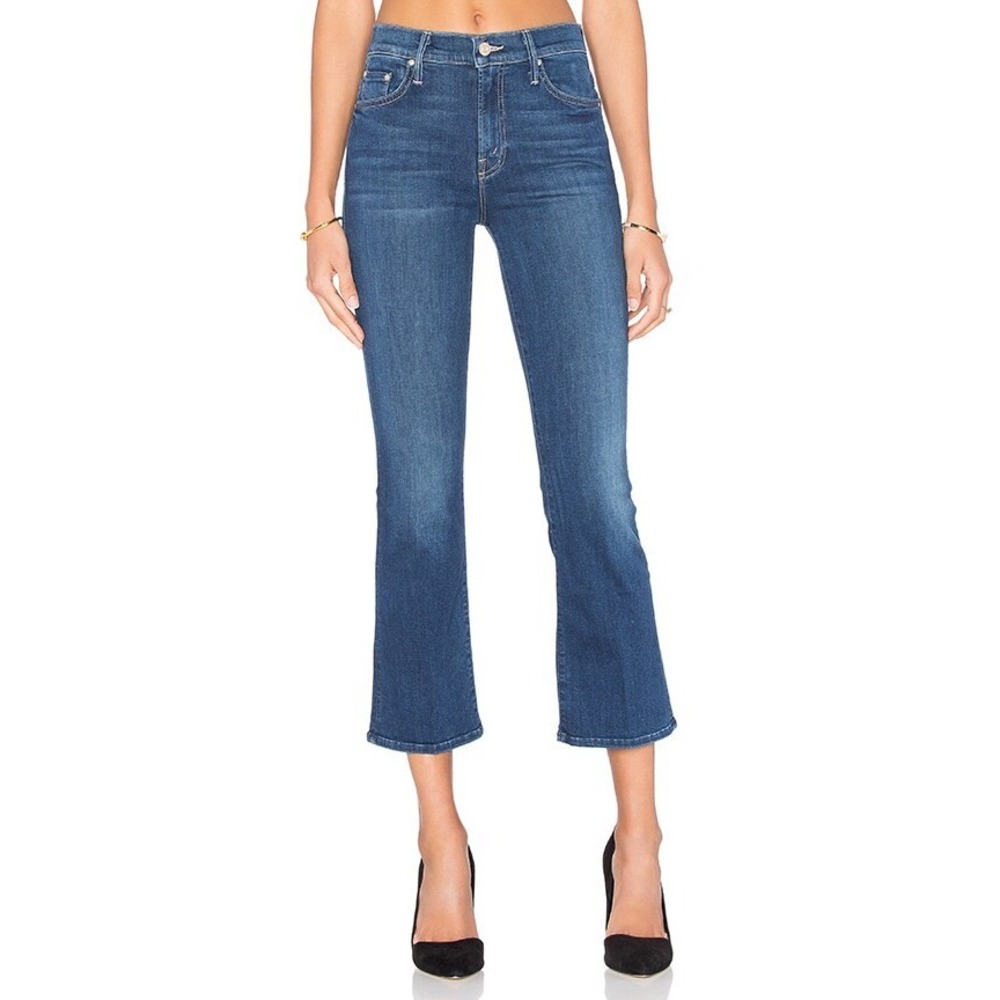 Mother The Insider Crop Faster Jeans High Rise Bootcut Blue Denim Size 31